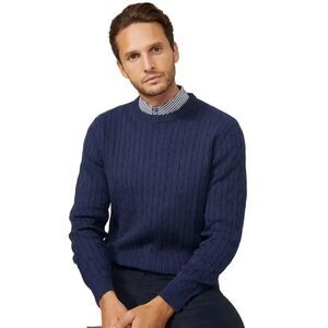 Maine Mens Cable Cotton Crew Neck Sweatshirt / Navy